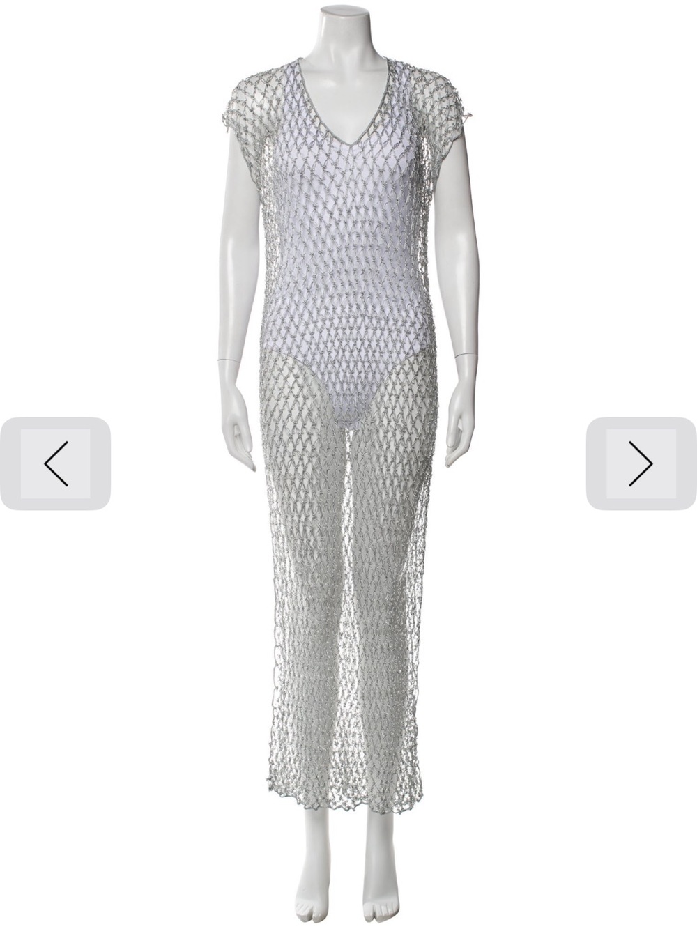 Sheer Silver Open-Knit Jumpsuit Cover-Up